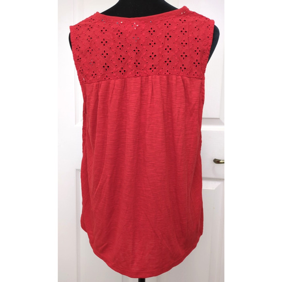 Knox Rose Floral Eyelet Embroidered Top Tassel Tie Rib Knit Rebel Red XL - Picture 3 of 7